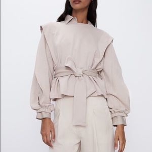 Zara slit sleeve & tie sweatshirt NWT